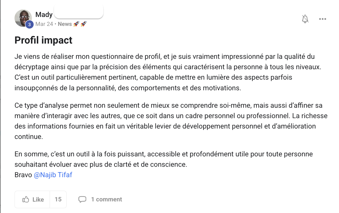 Retour de Mady sur la qualité du décryptage de son profil PBE