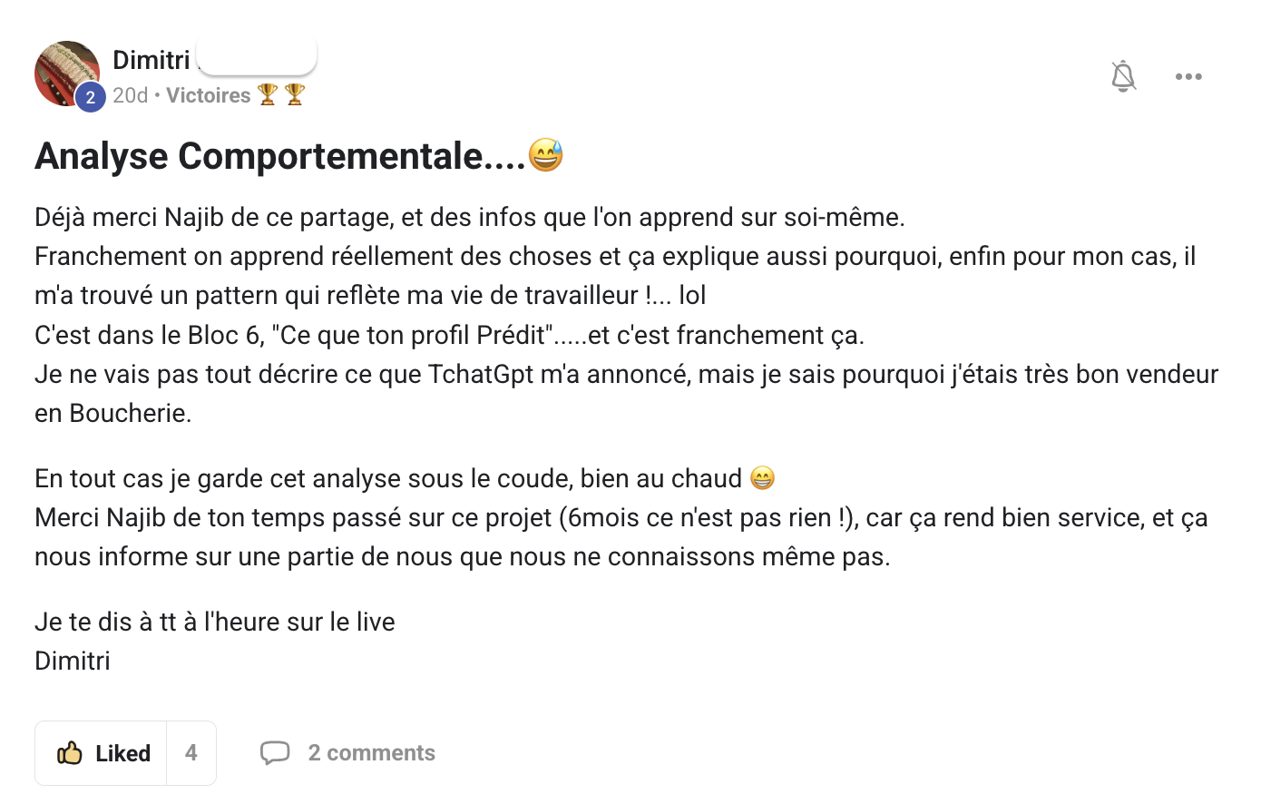 Retour de Dimitri sur son analyse comportementale PBE