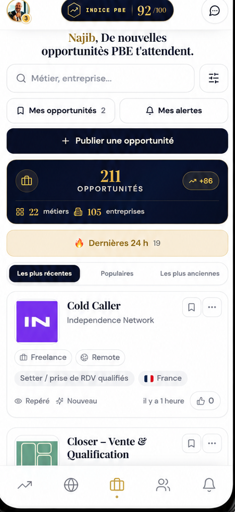 Les opportunités PBE : entreprises et contrats filtrés selon ton profil